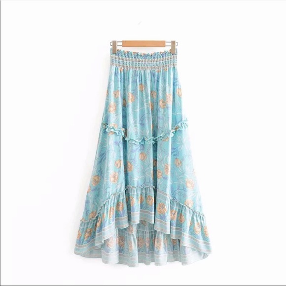Hi Low Maxi Boho Floral Gypsy Print Skirt Pink - Picture 4 of 15